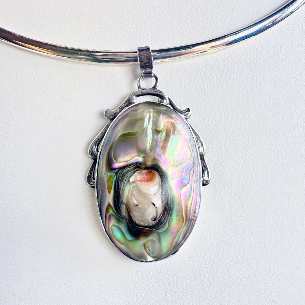 Art Nouveau Sterling Abalone Blister Pearl Pendant